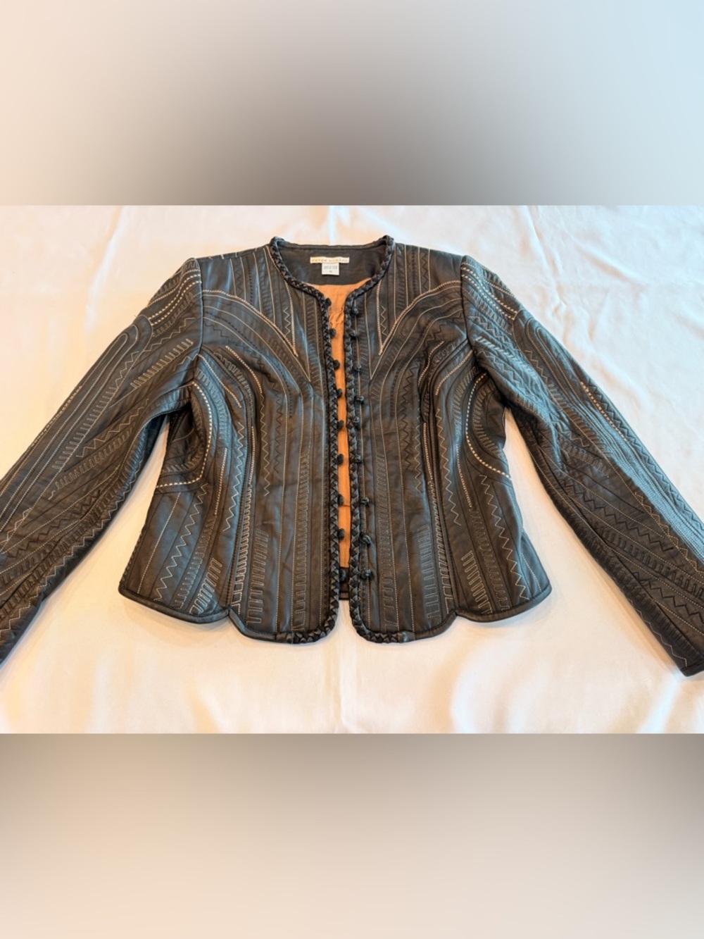 Peter NYGARD Black Embroidered Leather Women’s Jacket Size 10